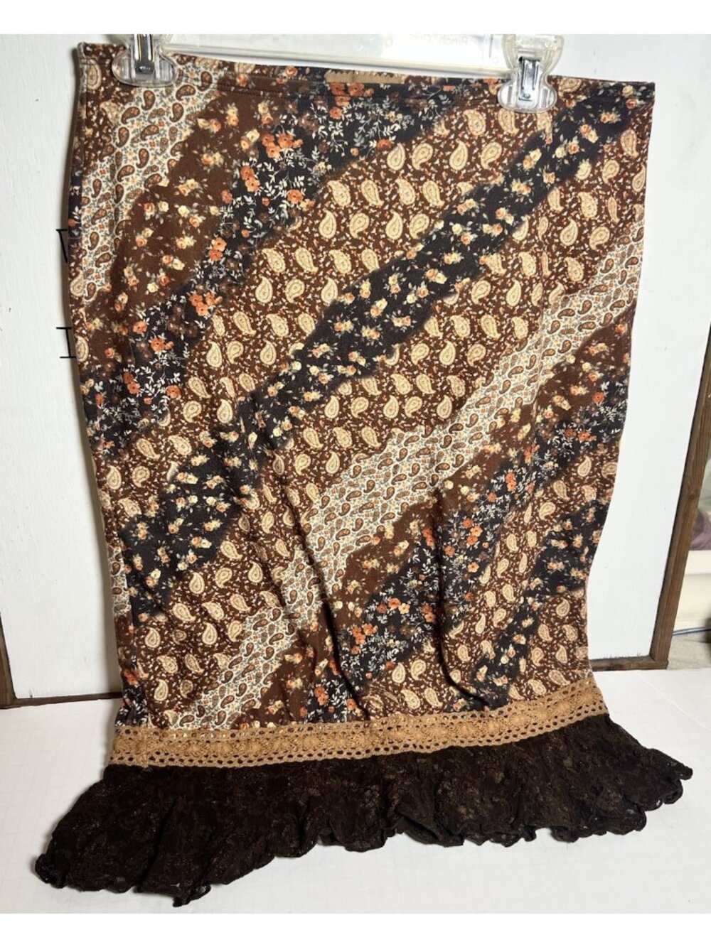 Vintage 90s y2K 00s Skirt Floral Lace Boho Prairie Cottage Allover Floral M